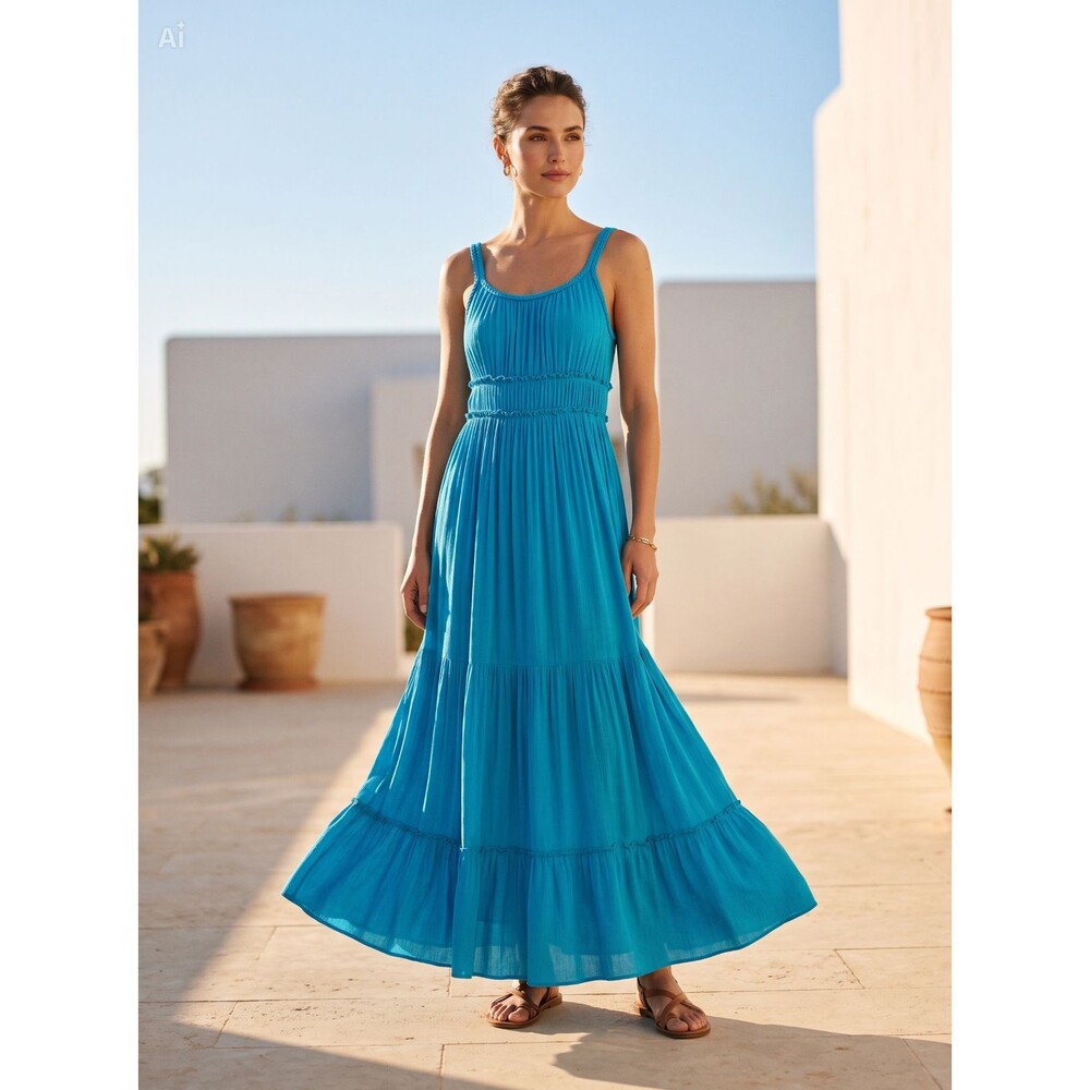 Spense Dress Womens Size Missy Small Blue Maxi Sleeveless tiered